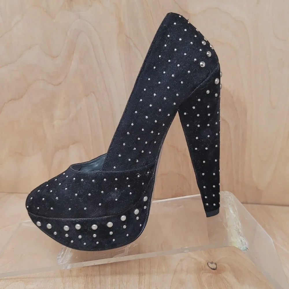 Shiekh Women's Pumps Size 5.5 M Black high heels Platforms silver studs
